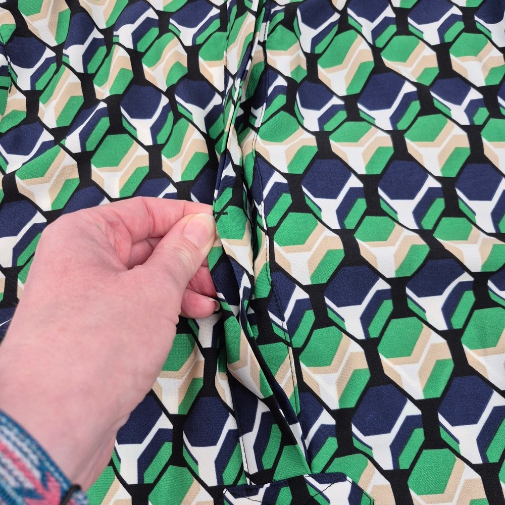 Anne Klein Geo Printed Poet Blouse Women's 1X Green Tan Covered Placket Top NWT - Picture 11 of 16